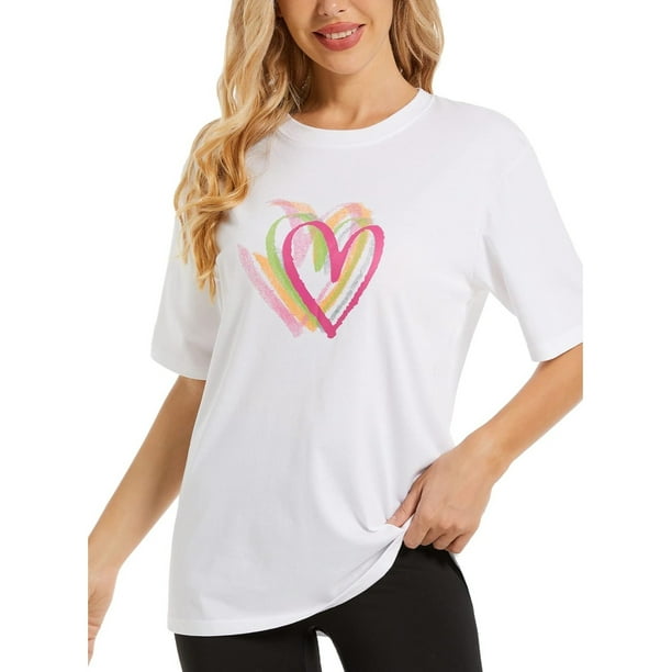 Women's Heart Graphic Tees 2025 Summer Tops Cute Cotton Casual Short Sleeve Crewneck T Shirts