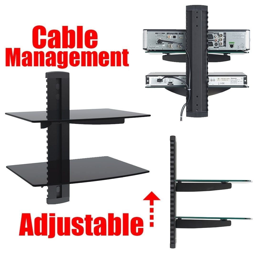 Homelala Double Black Floating Shelf with Strengthened Tempered Glass for DVD  Players/Cable Boxes/Games Consoles/TV Accessories