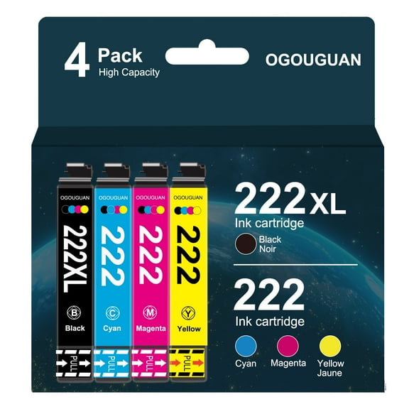 222XL 222 Ink Cartridge for Epson Ink 222 XL 222XL T222XL T222 Combo Pack for Epson Workforce WF-2960 Expression Home XP-5200 Prinetr (Black Cyan Magenta Yellow)