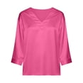 thumbnail image 5 of Fewfanhot Womens Fashion Silk Satin Tops Cap Three-Quarter Sleeve Blouse V Neck Shirts Business Casual Outfits, 5 of 7