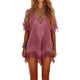 thumbnail image 1 of Vestido de Vacaciones en la Playa de la Mujer de la Ropa Relajada Cuello en V Boquilla de Manga Media Impresa Superior, Bohemia Verano Cover-Up, 1 of 9