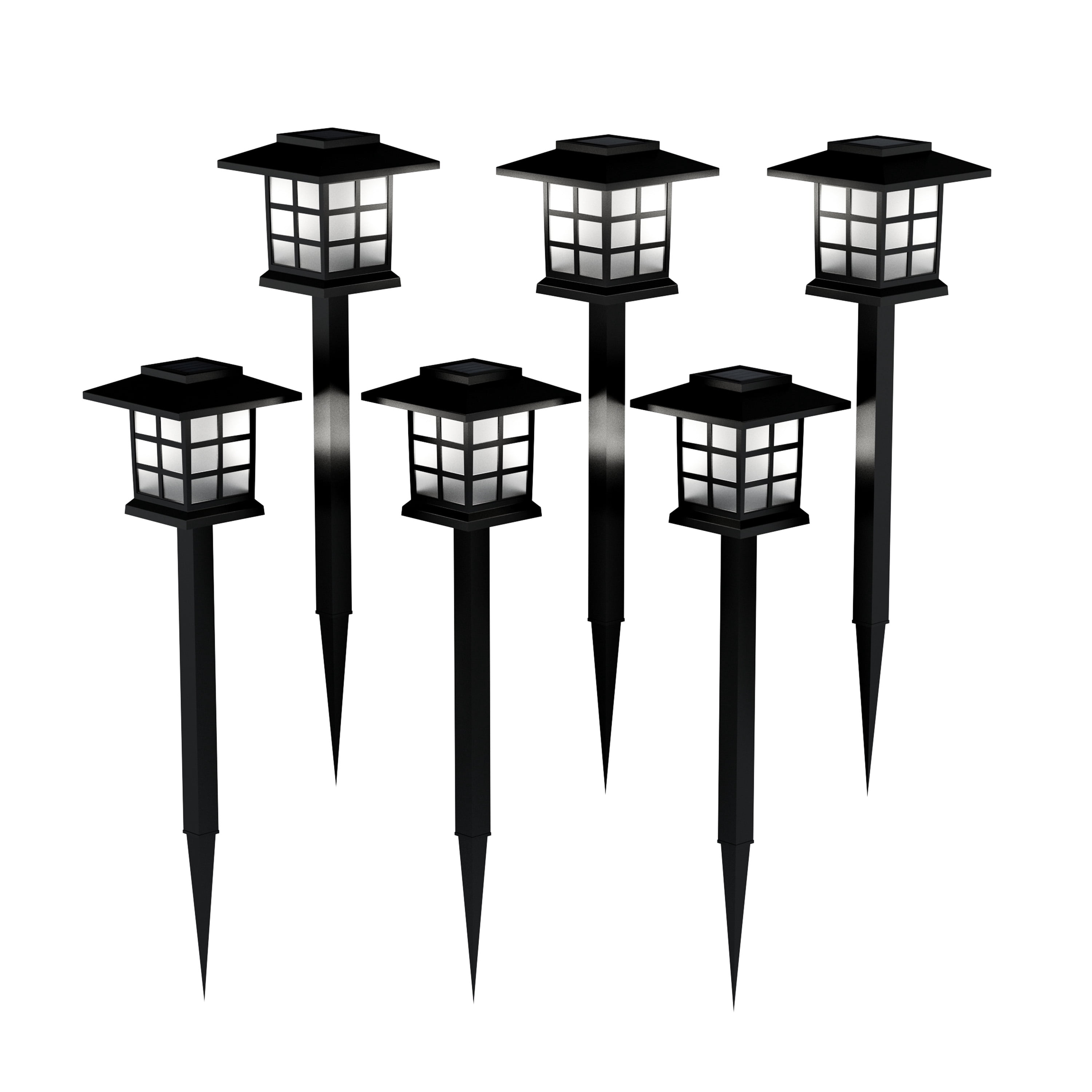 Pure Garden Set of 6 Water-Resistant Solar Pathway Coach Lights (Black)