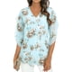 thumbnail image 3 of TaTaai Women's V-Neck Chiffon Shirt Double Layer Three-Quarter Sleeve Loose Blouse Floral Print A-Line Top Breathable Elegant Wear Gift, 3 of 7