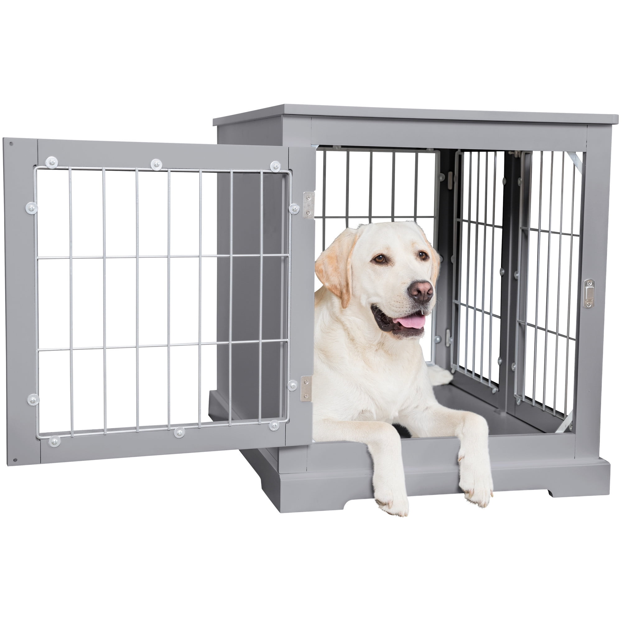 TRIXIE 32.7" Dog Crate, Wooden Indoor Kennel Furniture for Medium Dogs Up to 50 lb, Gray