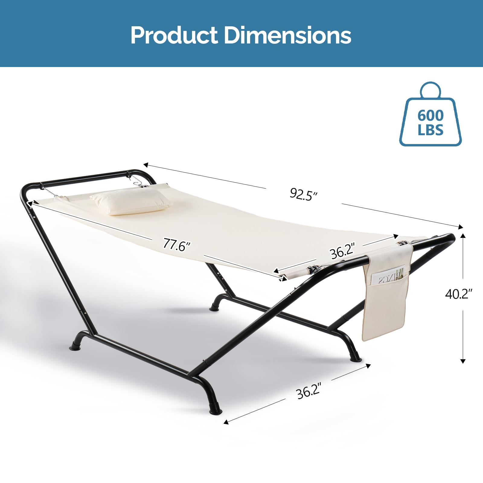 Freestanding Hammock Set with Steel Stand 550LB Weight Capacity Double-Layer Teslin Hammock with Pillow & Storage Bag for Patio Poolside Garden Backyard Camping