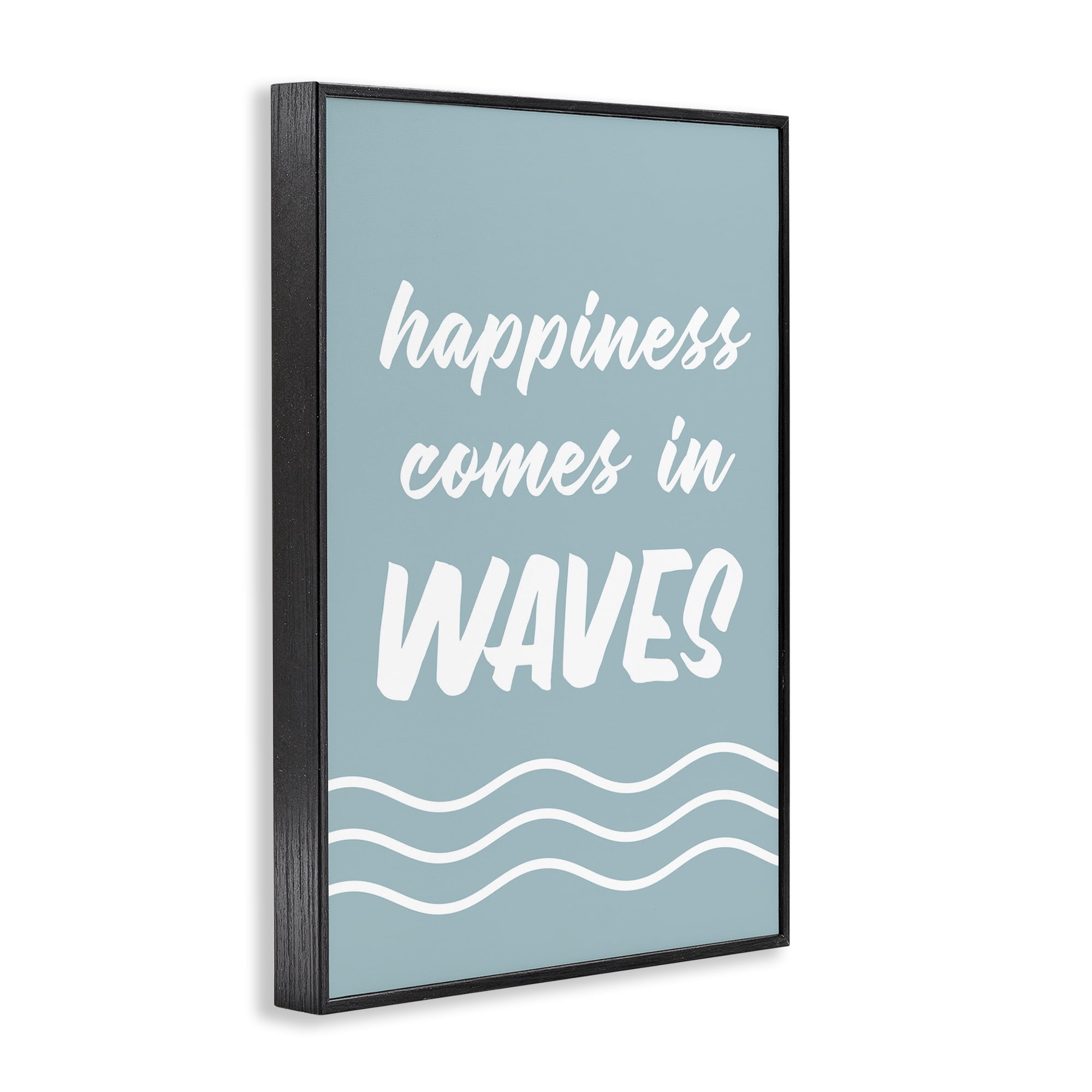 Stupell Industries Happiness In Waves Typography Painting Black Framed Art Print Wall Art, 12 x 18
