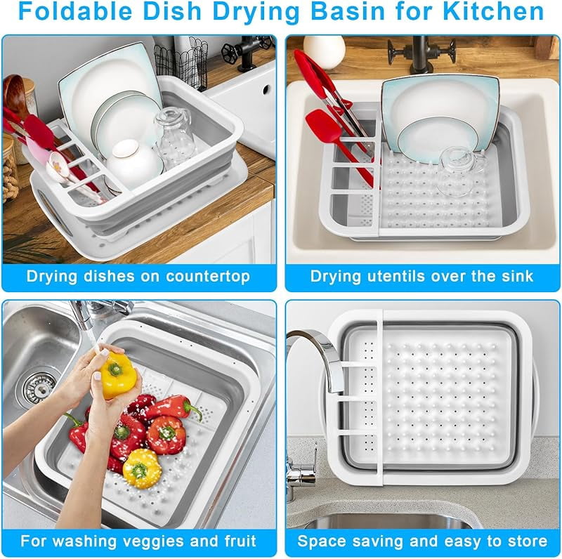MY Collapsible Dish Drying Rack Portable Dish Drainers for Kitchen Counter with Drainboard, Kitchen Sink Organizer Basket RV Accessories Camper Storage and Organization Dish Rack Over Sink Drying