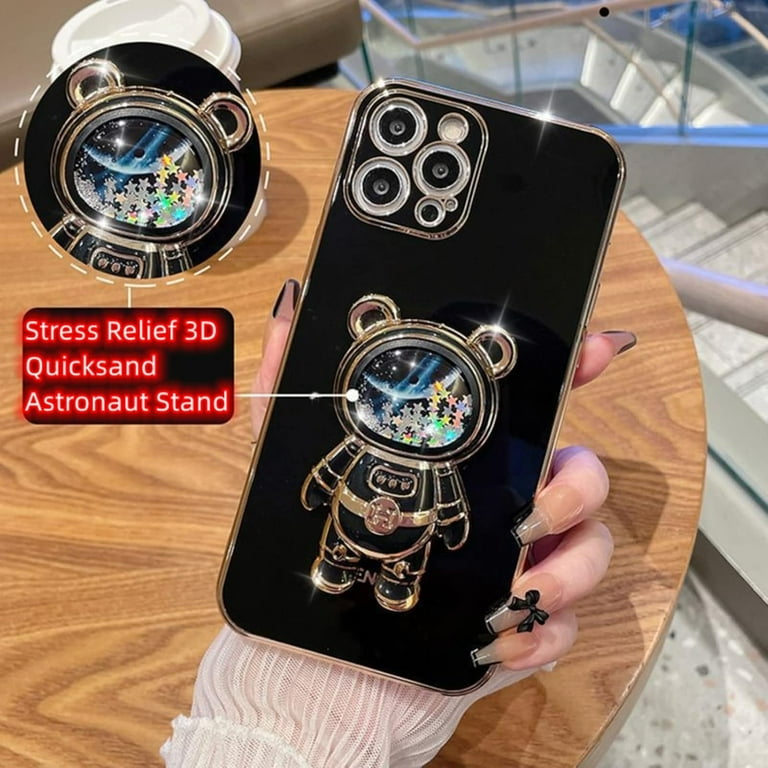 Stress Relief 3D Quicksand Astronaut Stand Bling Phone Case for