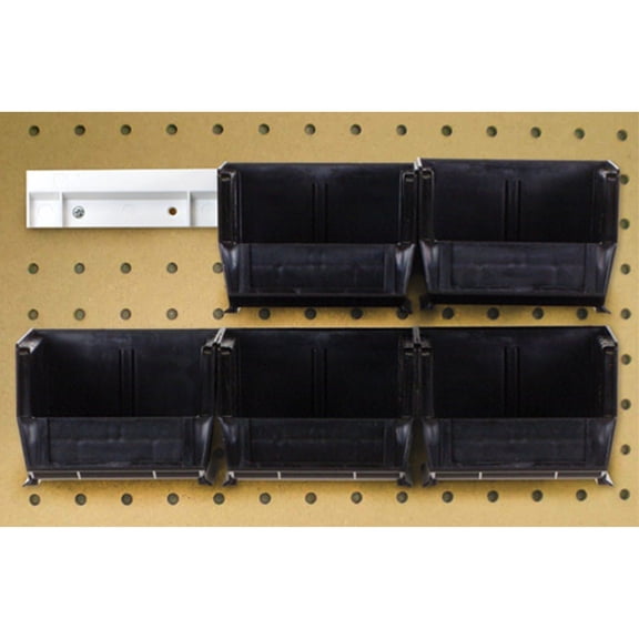 Hang-n-Stack Bin, package, includes: (6) 5-3/8"L x 4-1/8"W x 3"H (QUS210) green bin and (2) bin rails