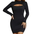 thumbnail image 6 of Blczomt Long Sleeve Womens Dresses 2025 Black Mini Sexy Bodycon Formal Crew Neck Trendy Plain Dresses, 6 of 9