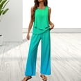 thumbnail image 2 of MSJUHEG Womens Two Piece Sets Summer Two Piece Outfits Summer Tank Crop Top Wide Leg Pants Set Beach Sets for Women Linen Sets for Women 2 Piece Summer Work Outfits for Women Green L, 2 of 5
