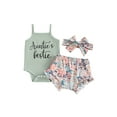 thumbnail image 2 of Baby Girls Summer Shorts Sets Sleeveless Letter Print Camisole Ruffle Floral Shorts Headband Sets, 2 of 10