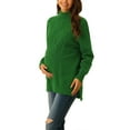 thumbnail image 4 of INSPIRE CHIC Women's Turtleneck Long Sleeve Spilt Hem Tunic Pullover Sweater S Green, 4 of 6