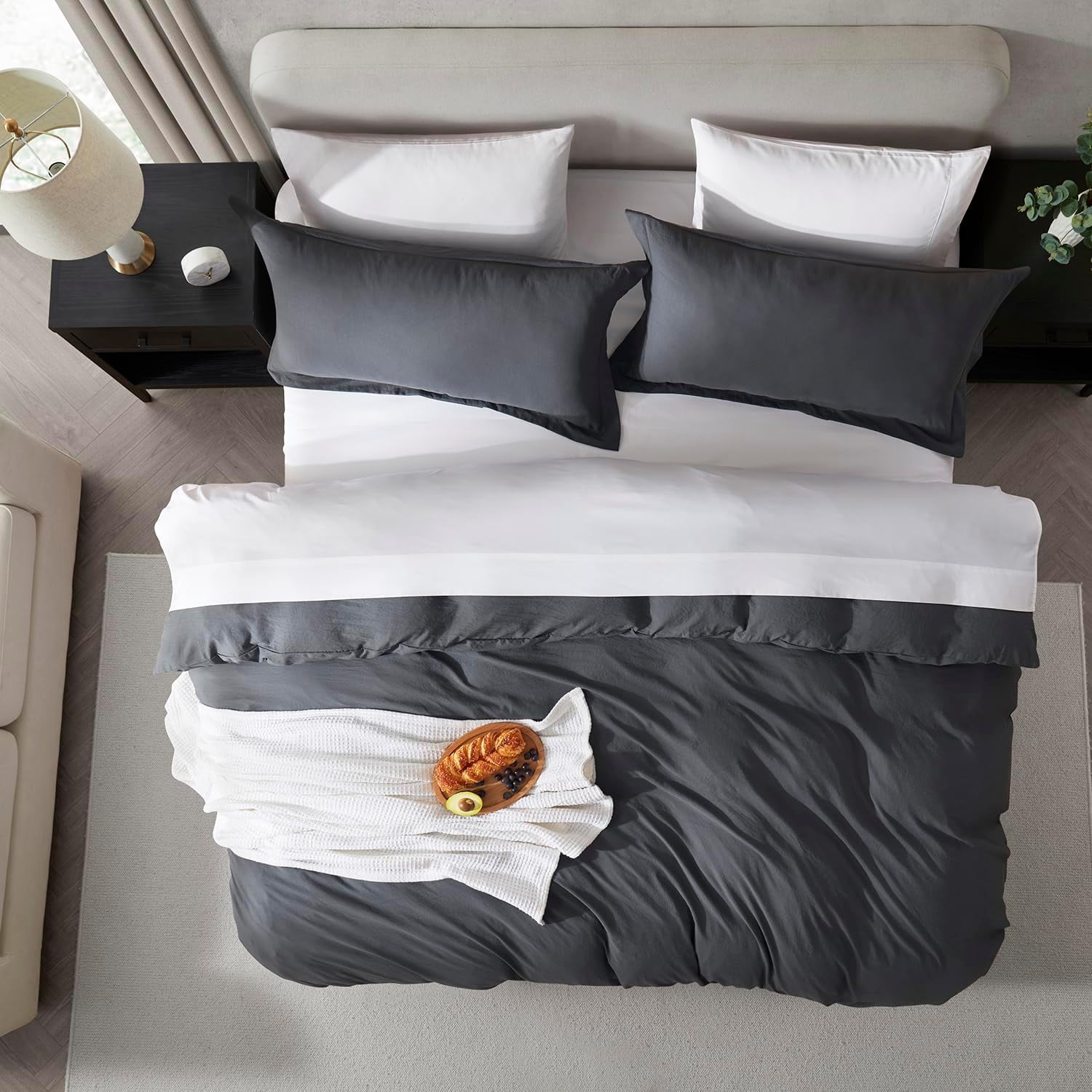LammaLoe Duvet Cover Queen Size, Soft Prewashed 3-Piece Duvet Cover Bedding Set with Pillow Shams, Dark Gray