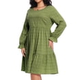 thumbnail image 3 of Cuteduck Women Plus Size Fall Casual Long Sleeve Dress Round Neck Tiered Knitted Flared Sleeve Midi Ruffle Dress 1X-5X, 3 of 3