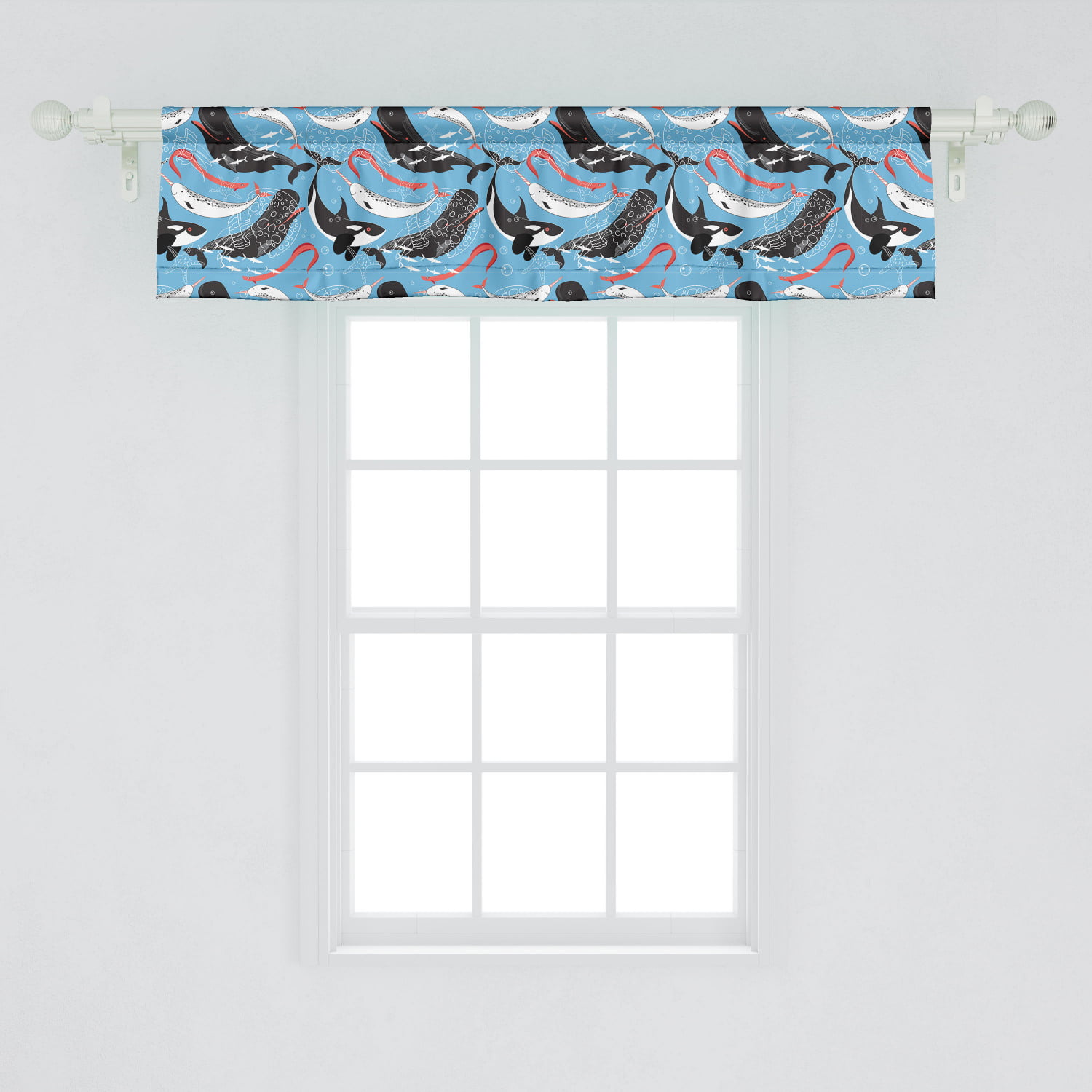 Turqouise White Curtain Valance for Kitchen Bedroom Decor with Rod Pocket 54 X 12 Sketch of Bottlenose Dolphins Playing Laughing in The Ocean Sea Life Print Ambesonne Sea Animals Window Valance 