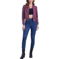 thumbnail image 2 of Chaqueta de mujer INSPIRE CHIC de ante sintético, abrigo corto, con cuello alzado, cierre de cremallera, chaquetas de moto bomber, tamaño S, púrpura oscuro, 2 of 6