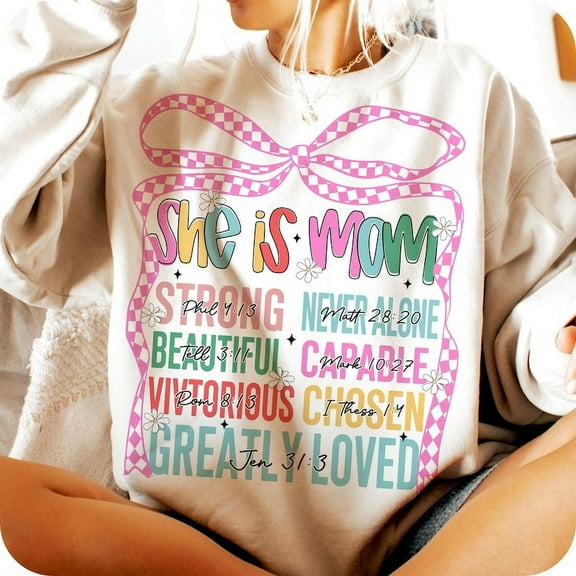 She Is Mom Sweatshirt, Retro Blessed Mom Crewneck, Flower Coquette Mama Pullover, Mother’s Day Gift Shirt