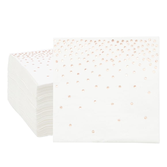 100 ct Rose Gold Foil Paper Cocktail Napkins for Birthday Wedding Party Table Decorations, 5 in, Polka Dot