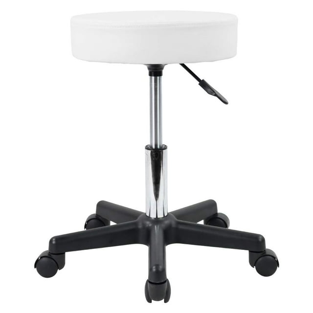 KKTONER Tabouret Rond à Roulettes en Cuir PU, Hauteur Réglable, Pivotant, pour Dessin, SPA, Salon, Tabourets Chaise avec Roues (Blanc)