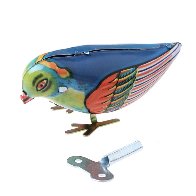 Wind up clockwork pecking song blue bird magpie tin toy vintage retro gift 9H 