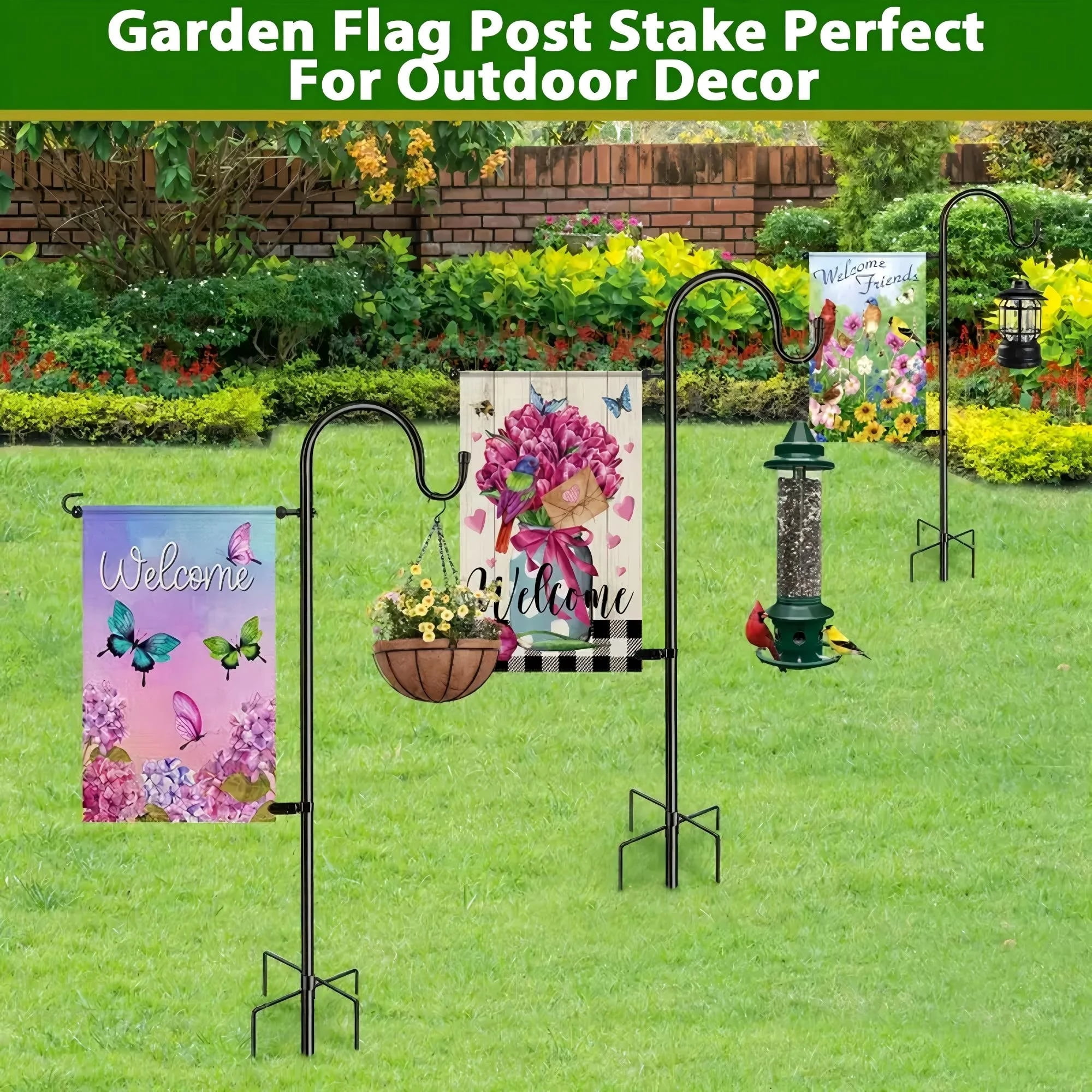 PUCACHI Garden Flag Holder - Upgraded Outdoor Easter Garden Flag Pole with Shepherd Hooks for 12 x 18" Flag, 45in Yard Flag Holder Stand for Small Flags, 2Pack