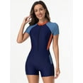 thumbnail image 6 of IDOPIP Women Short Sleeve Rash Guard One Piece Boyleg Swimsuit Zipper Surfing Bathing Suit UPF 50+, 6 of 7
