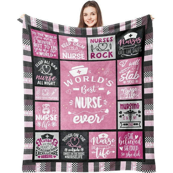 Nurse Blanket Nurse Practitioner Gift Nurse Graduation Gift for Nurse Week - Best Nurse Ever Pink Blanket - Nurse''s Day Gift, Thank You Appreciation for Nurse 50''''x60''''