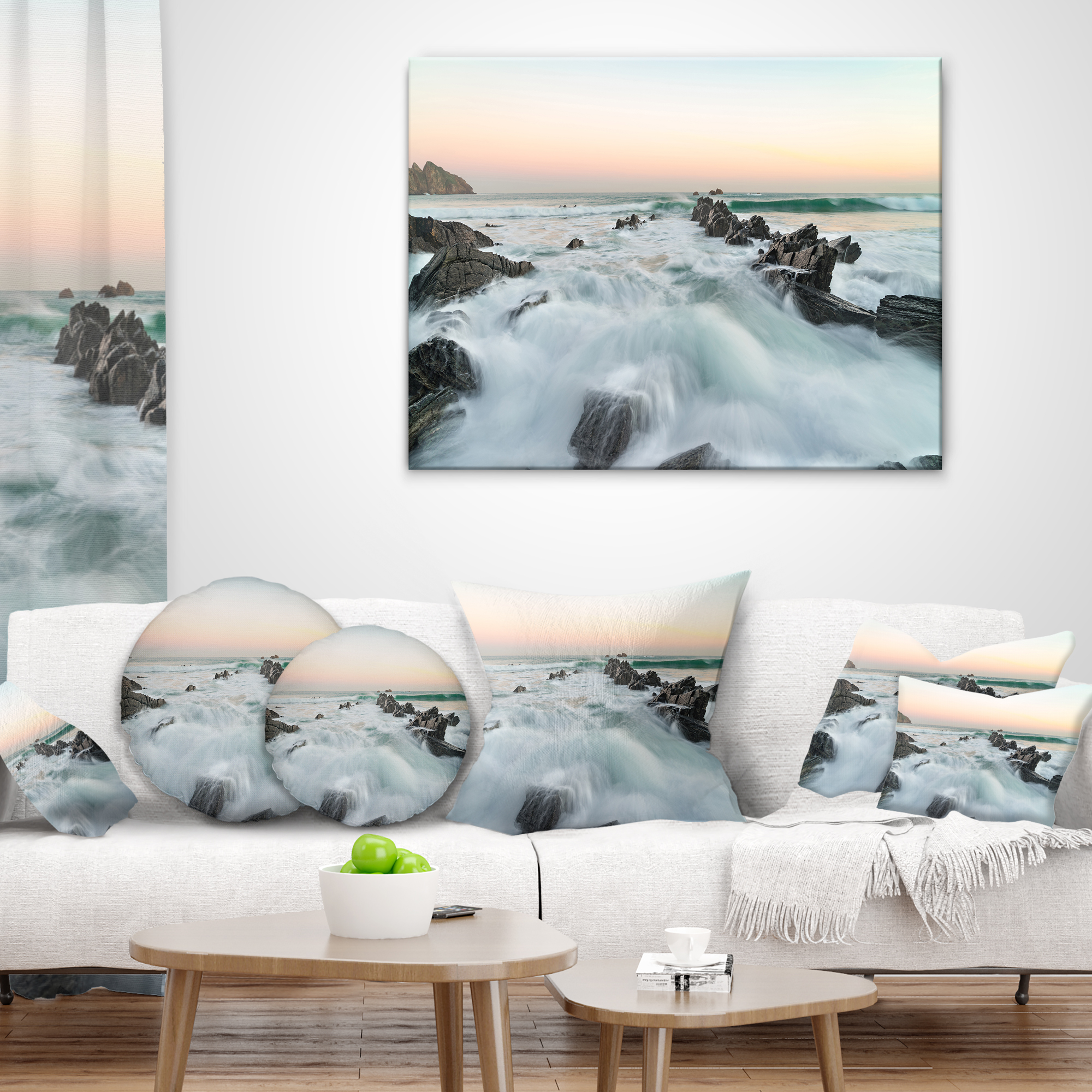 Designart 12" x 20" Multi-color Sea Shore Polyester Throw Pillow