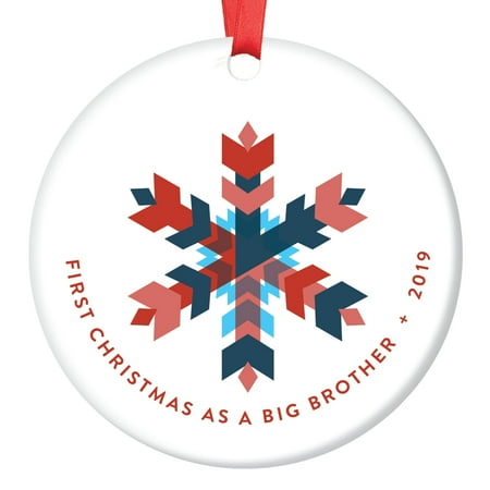 Christmas Wonderlands Uk 2019 1st Christmas As A Big Brother 2019 Modern Snowflake Ornament New Baby Sibling Announcement Keepsake Gift Clean Colorful Wintry Wonderland Style Glazed Ceramic 3