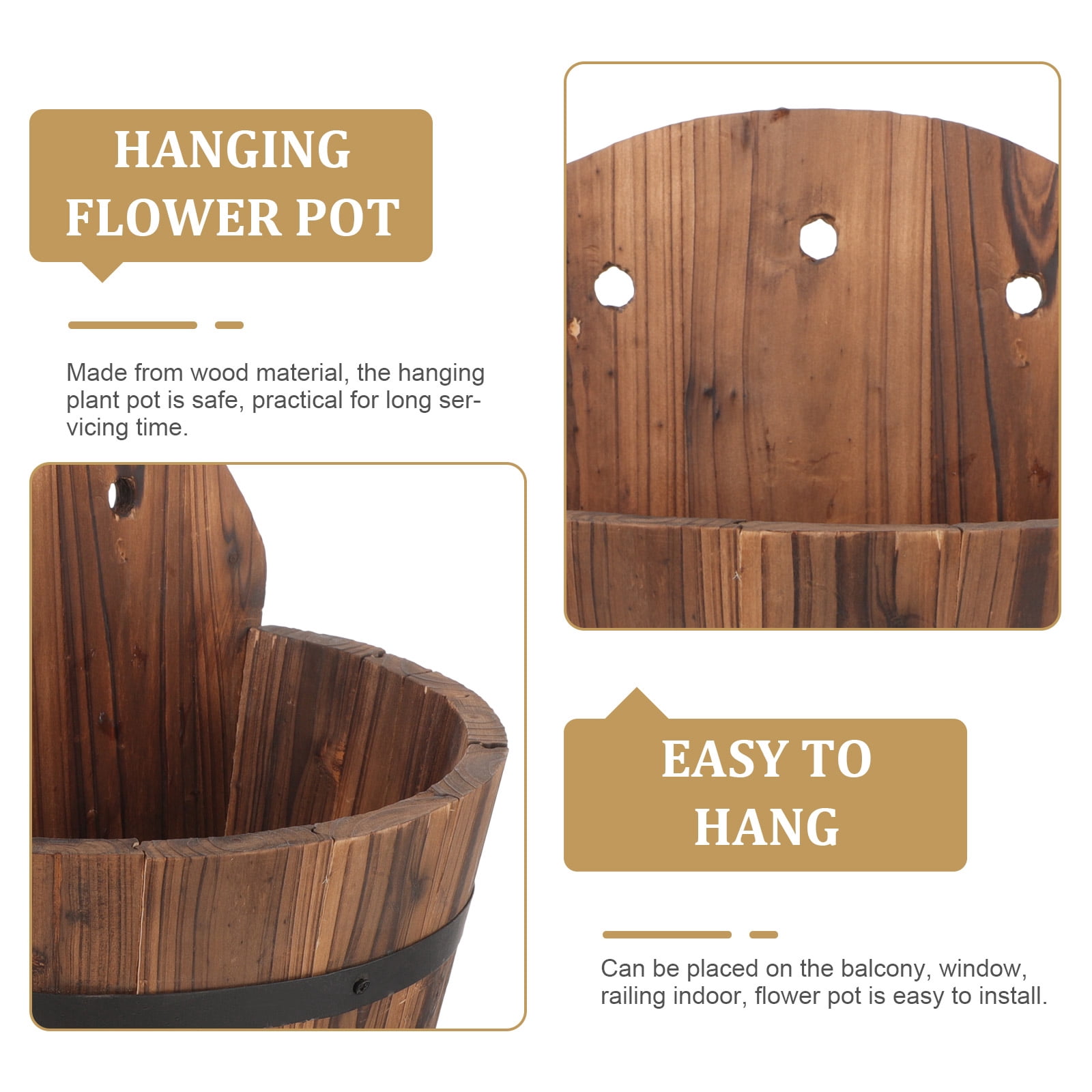 MIPCASE Rustic Brown Wooden Wall Mount Hanging Flower Pot Planter for Home Balcony Garden Decoration