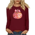 thumbnail image 2 of VKOYWKM Long Sleeve Fall Shirts Women Thanksgiving T Shirts Pumpkin Print Loose Fit Crew Neck Thankful Grateful Blessed Tops Funny Family Party Clothes, 2 of 3