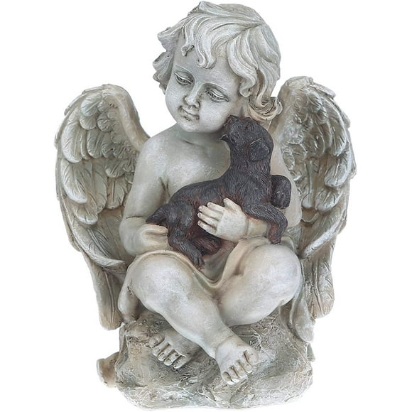 Ailes d'ange avec un petit chien dans les bras, statue en céramique, présentoir de décoration de table avec figurine d'ange
