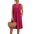 thumbnail image 4 of PBFRDSJ Cotton Linen Dress for Women Summer Sleeveless Ruched Midi Dress Crewneck Loose Athletic Casual Sundress with Pockets, 4 of 9