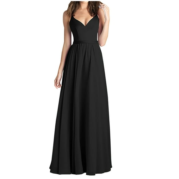 IROINNID Wedding Guest Dresses for Women Homecoming Party Summer Solid V-Neck Camis Sleeveless Vest Long Dress Elegant Formal Dress,Black