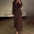 thumbnail image 3 of XVJRHAK Women Elegant Bodycon Dress Crew Neck Long Dress Elegant Long Sleeve Ribbed Bodycon Maxi Dresses (Brown,S), 3 of 6