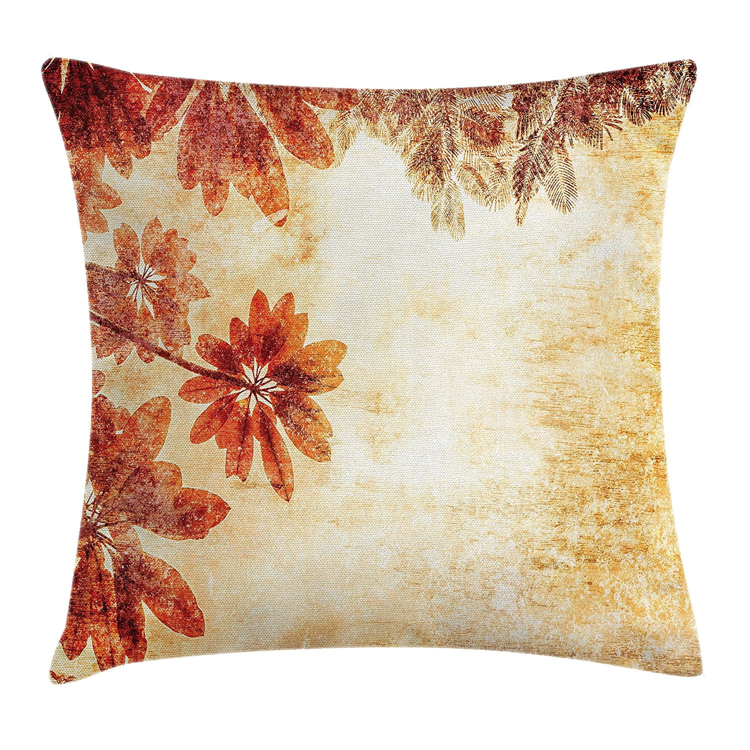 Burnt Orange Decor Throw Pillow Cushion Cover by , Leaves Pattern