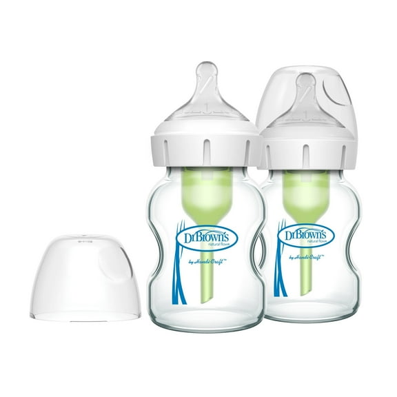 5oz Anti-Colic Options Wide-Neck Glass Baby Bottle with Level 1 Slow Flow Nipple - 0m