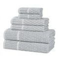 thumbnail image 2 of BNM Viscose Cotton Blend Checkered Ribbed Border 6 Piece Towel Set, Denim Blue, 2 of 11