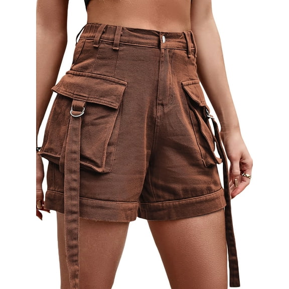 Michellecmm Women Denim Shorts, High Waist Solid Cargo Shorts with Pockets