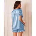 thumbnail image 5 of Ekouaer Satin Pajamas for Women Short Sleeve Silk Sleepwear 2 Piece Pjs Set with Ruffled Shorts Casual Loungewear, 5 of 6