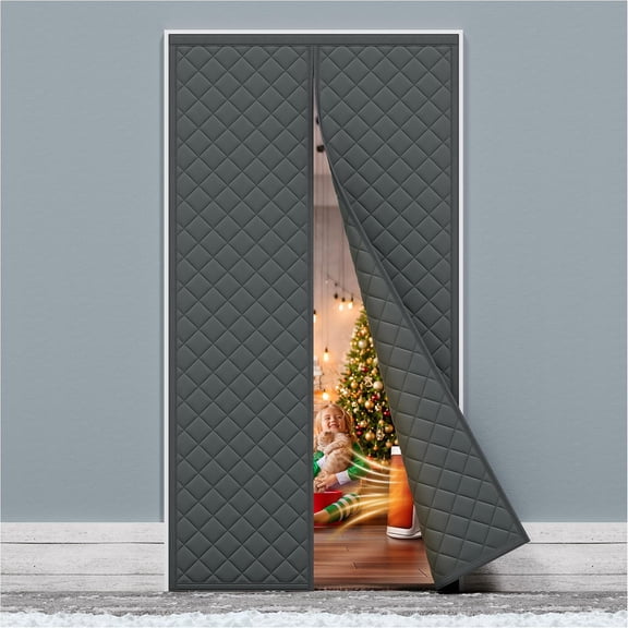 Magnetic Thermal Insulated Door Curtain Fit Door Size 40" x 83", Quilted Oxford Fabric Thicken Cotton Fill, Winter Cover Keep Cold Draft Out, Blanket Insulation for Front Patio Doors Gray