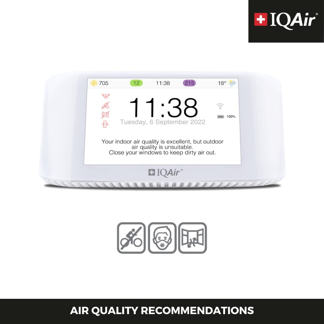 IQAir Air Quality Monitor Indoor, White, Swiss Design, Professional Grade,1 Count per Pack, Assembled Product Height 3.5 in