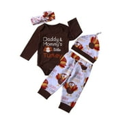 4Pcs Thanksgiving Gifts Clothes Infant Baby Boy Girl Tops Romper+Pants Outfits