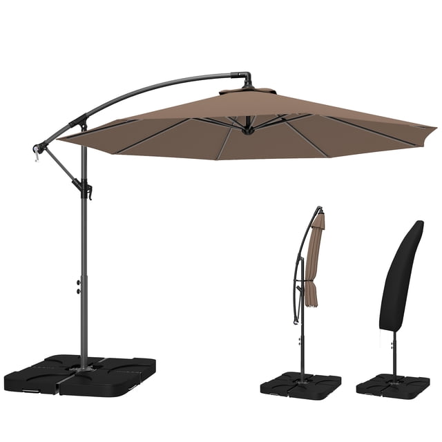 Outsunny 9.6ft Garden Parasol Sun Shade Banana Umbrella Cantilever Coffee