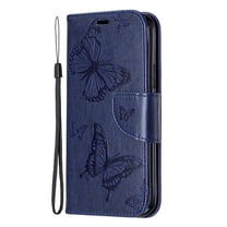 Allytech iPhone 11 Pro Case (5.8"), Slim Fit PU Leather Folio Butterfly Embossed Shockproof Wrist Hand Strap Flip Cards Holder Wallet Case TPU Back Cover for Apple iPhone 11 Pro 5.8-inch, Blue