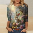 thumbnail image 2 of 3/4 Manga Tops para las Mujeres Pascua Floral Cuello Redondo Suelto Camiseta Moda Casual, 2 of 5