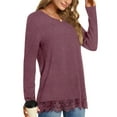 thumbnail image 3 of UVN Fall Tops for Women Long Sleeve Lace Trim V Neck Blouses Dressy Casual A Line Tunic Shirts, 3 of 8