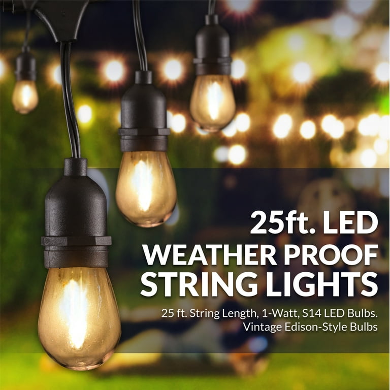 25 ft. Outdoor String Lights Commercial Grade LED Hanging Lights - 9 Light Bulbs Included 25 ft. Outdoor String Lights Commercial Grade LED Hanging Lights - 9 Light Bulbs Included