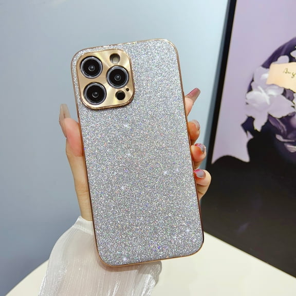 Nalacover Plating Case for iPhone 14 Pro Max, Sparkle Shining Glitter Slim Lightweight Cover with Electroplated Lens Frame Rugged Case for iPhone 14 Pro Max Women Girls,Silver
